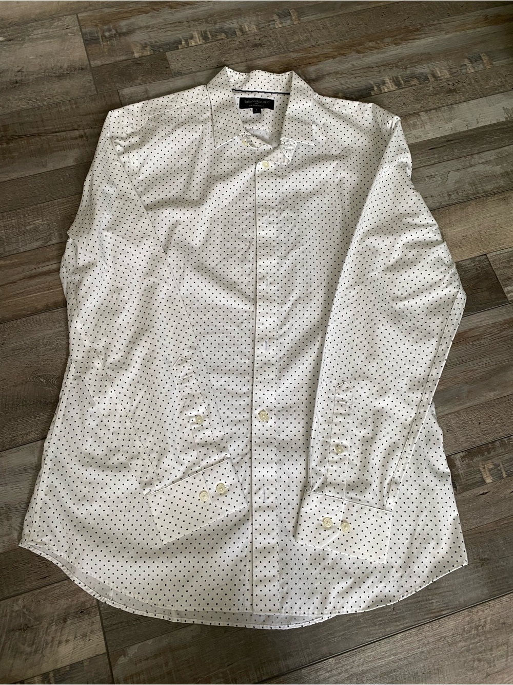 Banana Republic Non-Iron Slim Fit White Dress Shirt with Black Micro-Dots